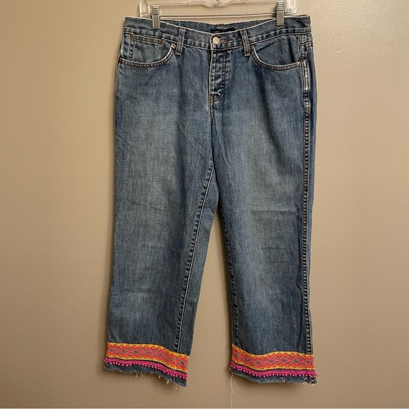 J. Crew Denim - J. Crew Mid-Blue Cropped Jeans with Colorful Embroidered Hem